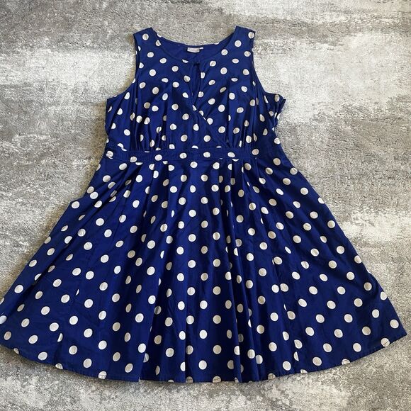 eShakti Dresses & Skirts - Eshakti Dress Womens 2X Blue White Polka Dot Short Sleeve Fit N Flare Pockets